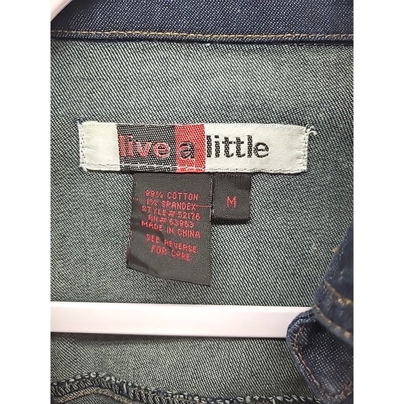 Long Sleeve Denim Shirt Top Sz M Boho Rocker 90s Biker Live A Little - Picture 3 of 8